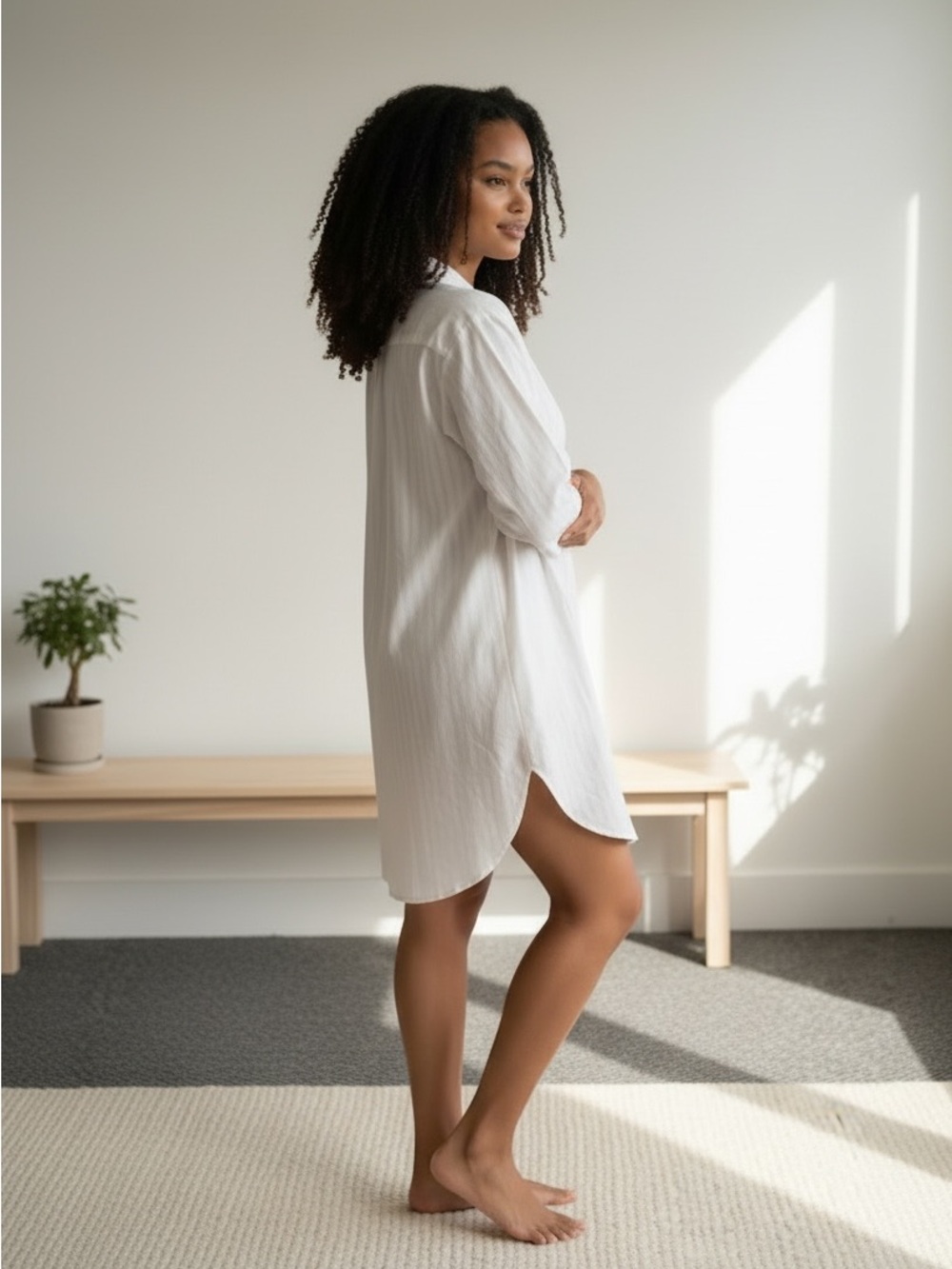 Vanity Fair For Eatons White Button-Up Nightshirt with Pink Embroidery